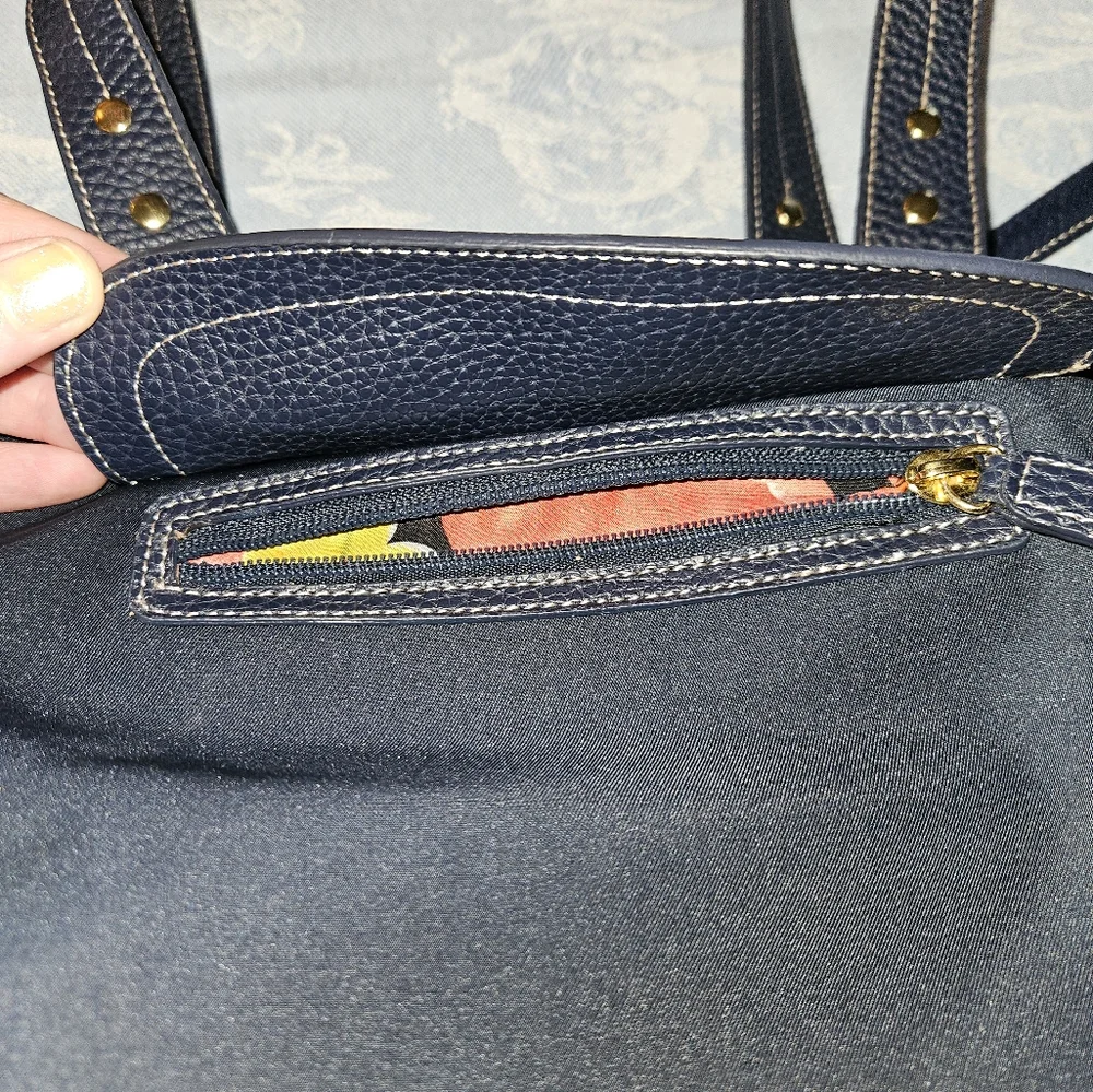 MAXX NY Nylon Navy & Leather Trim Shouler Bag Purse
